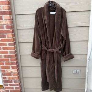 Restoration Hardware Plush Robe Unisex LG Brown Belted Fleece Soft Pockets Cozy